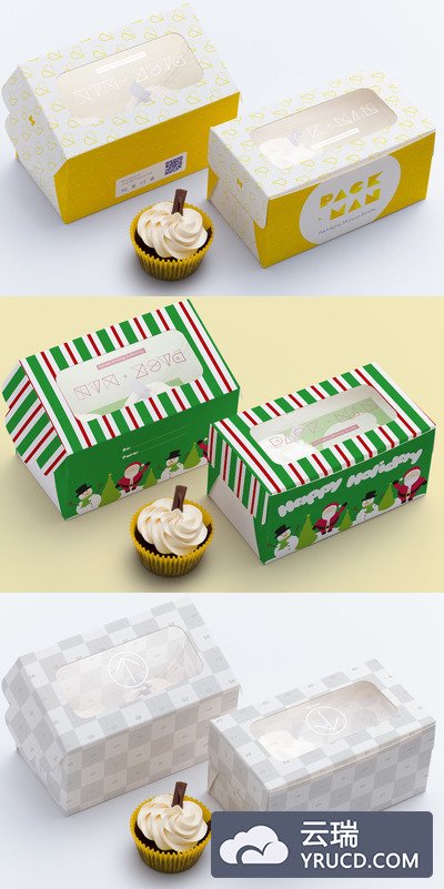 两个纸杯蛋糕盒样机 Two Cupcake Box Mockup 02