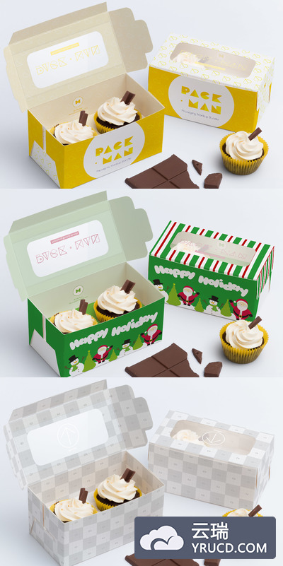 蛋糕盒包装样机 Two Cupcake Box Mockup 01