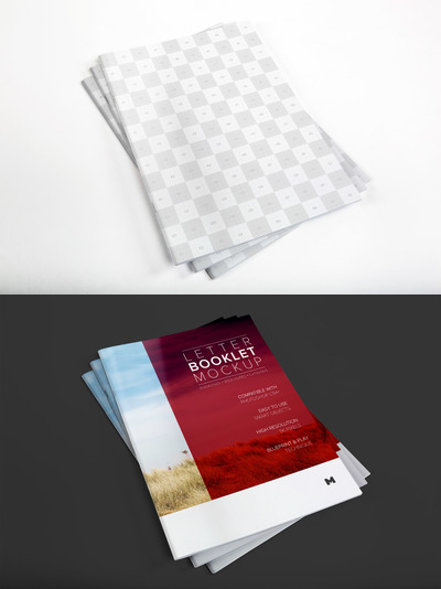 封面设计素材样机 Letter Booklet Stack Cover Mockup 01