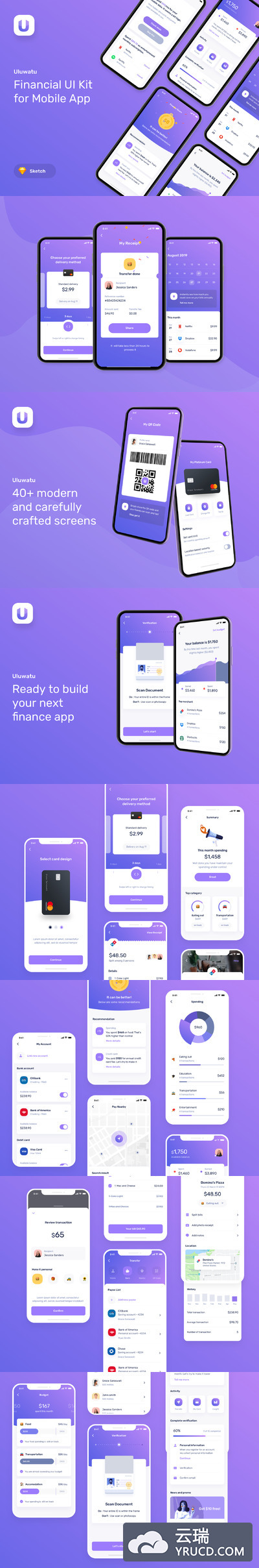 时尚的金融网银APP UI设计参考模板下载[Sketch]