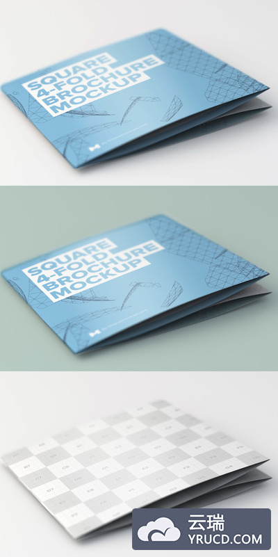 折叠方形小册子样机素材 Folded Square 4-Fold Brochure Mockup