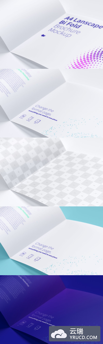 折页画册设计样机 A4 Landscape Bi Fold Brochure Mockup 05