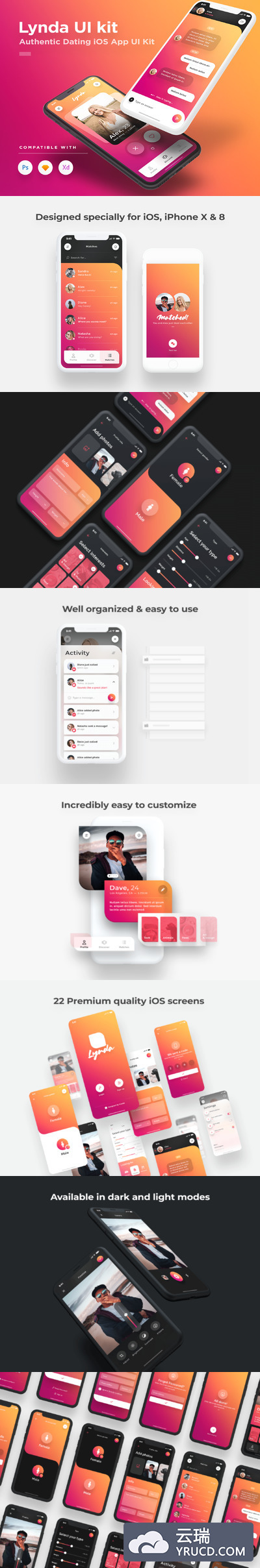 设计优雅的约会交友社交类APP UI设计参考[Sketch,PSD,XD]