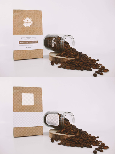 咖啡袋和玻璃瓶 Coffee Bag and Glass Jar Mockup