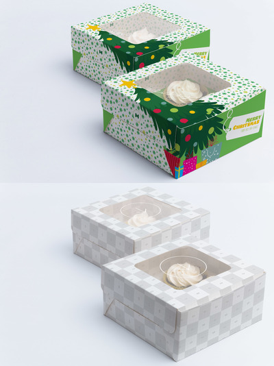 蛋糕盒包装样机 Four Cupcake Box Mockup 03