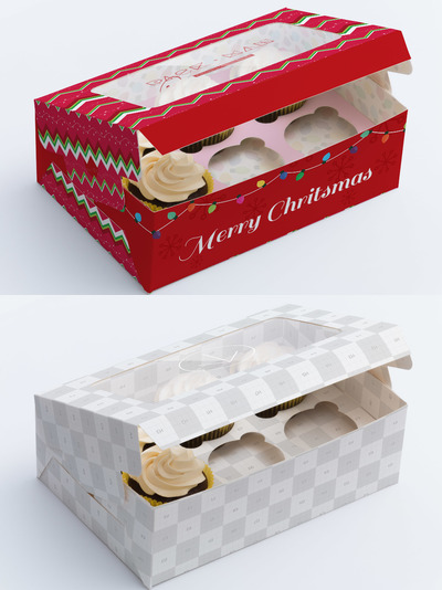 蛋糕包装样机素材 Six Cupcake Box Mockup 02