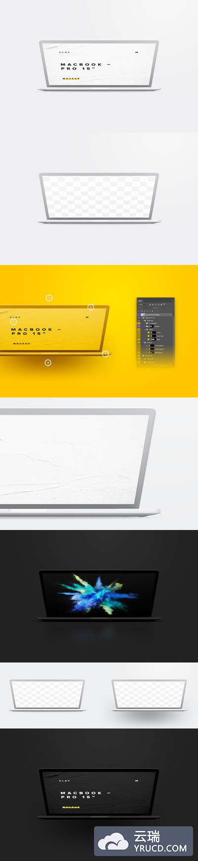 电脑MacBook样机 Clay MacBook Pro 15" with Touch Bar, Front View Mockup 02