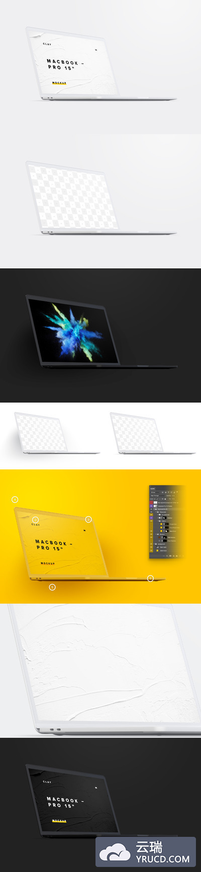 苹果电脑样机 Clay MacBook Pro 15" with Touch Bar, Front Left View Mockup