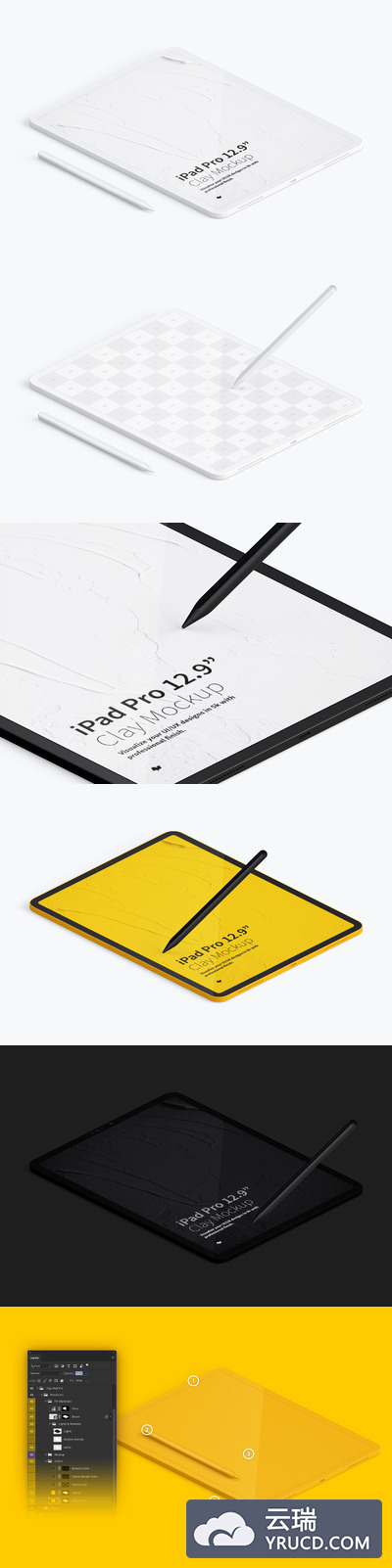 ipad样机素材 Clay iPad Pro 12.9” Mockup, Isometric Left View