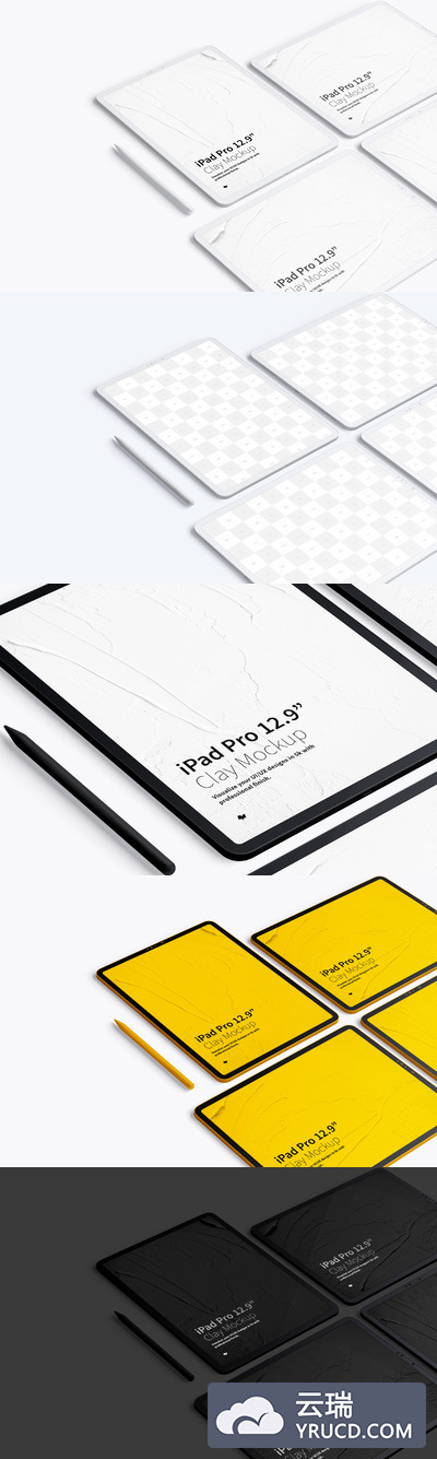 平板样机素材 Clay iPad Pro 12.9” Mockup, Grid Layout