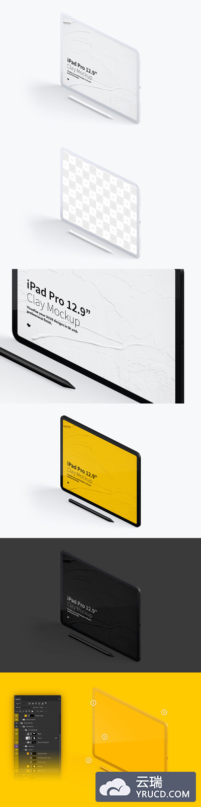iPad样机素材 Clay iPad Pro 12.9 Mockup, Isometric Left View 03