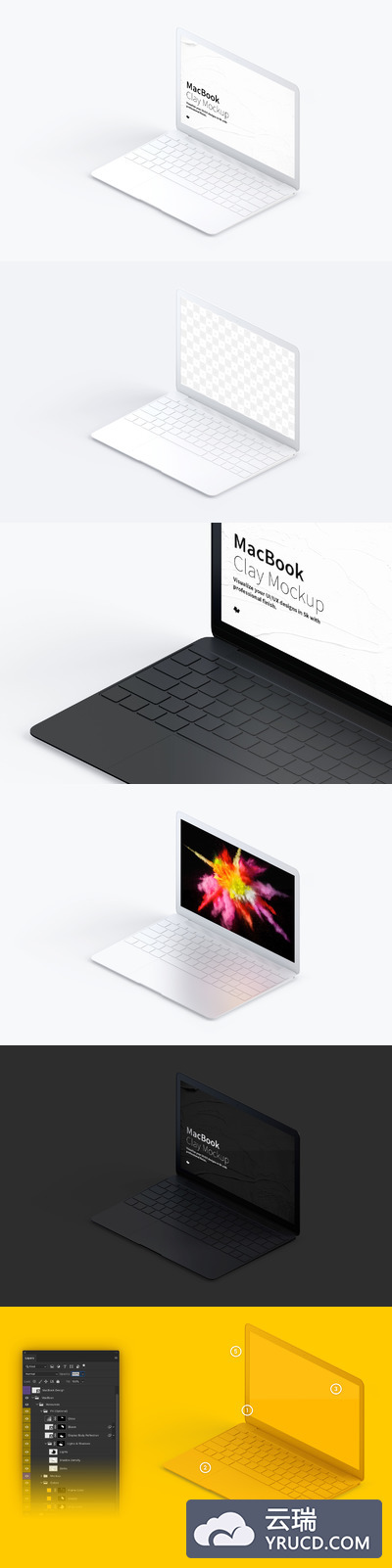 电脑样机素材 Clay MacBook Mockup, Isometric Right View