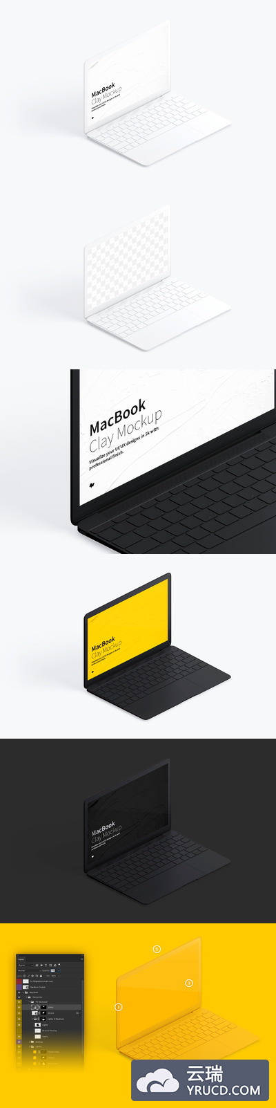 电脑样机素材 Clay MacBook Mockup, Isometric Left View