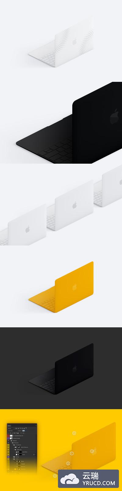 电脑样机素材 Clay MacBook Mockup, Isometric Back Right View