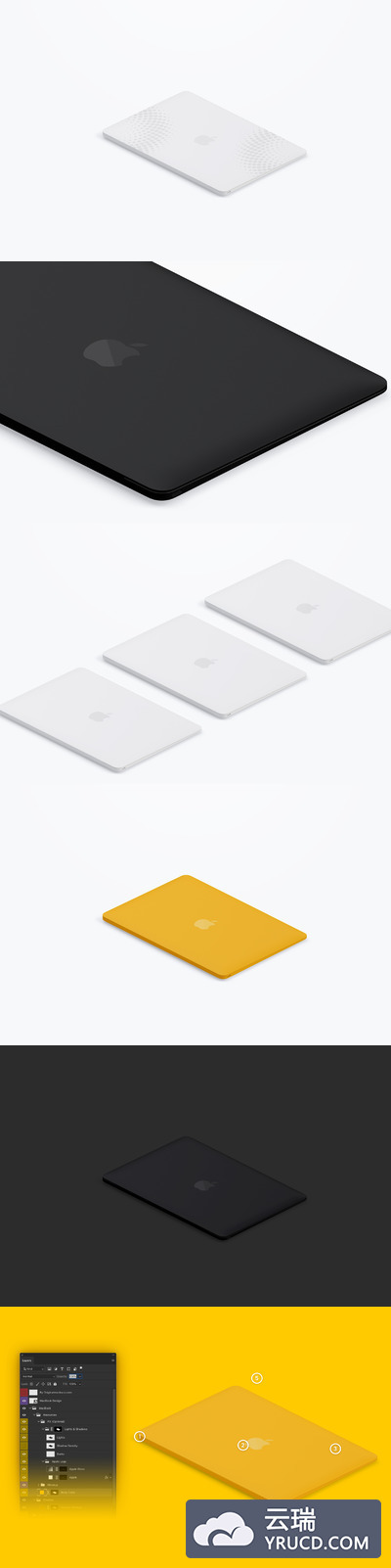 苹果电脑样机 Clay MacBook Mockup, Isometric Right View 03