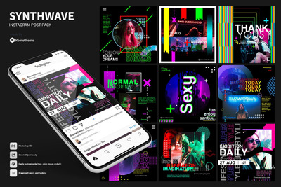 时尚活力多彩的绚丽Instagram社交媒体banner海报设计模板