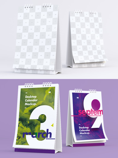 台历样机素材Desktop Portrait Calendars Mockup Front and Back View