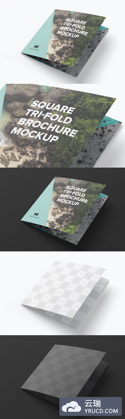 正方形的小册子设计样机 Square Tri-Fold Brochure Mockup 01