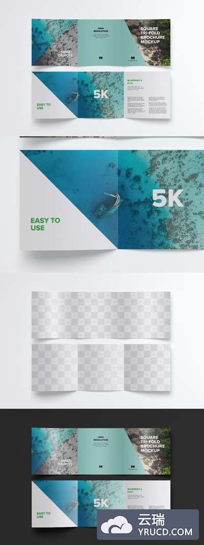 方形画册样机 Square Tri-Fold Brochure Mockup 05