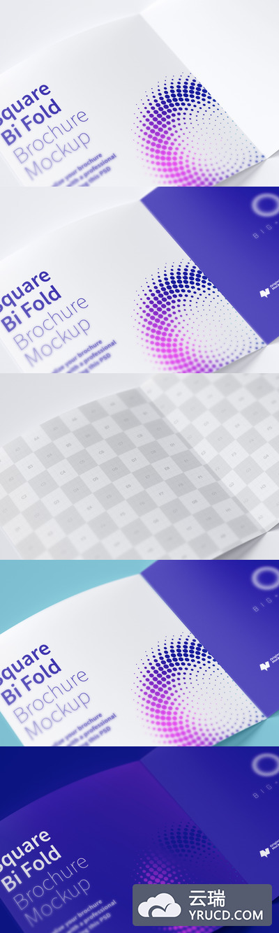 方形双折小册子样机 Square Bi Fold Brochure Mockup 05