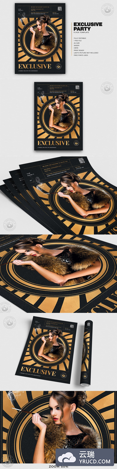 时尚高端土豪金奢华欧式房地产party派对海报宣传单设计模板v3