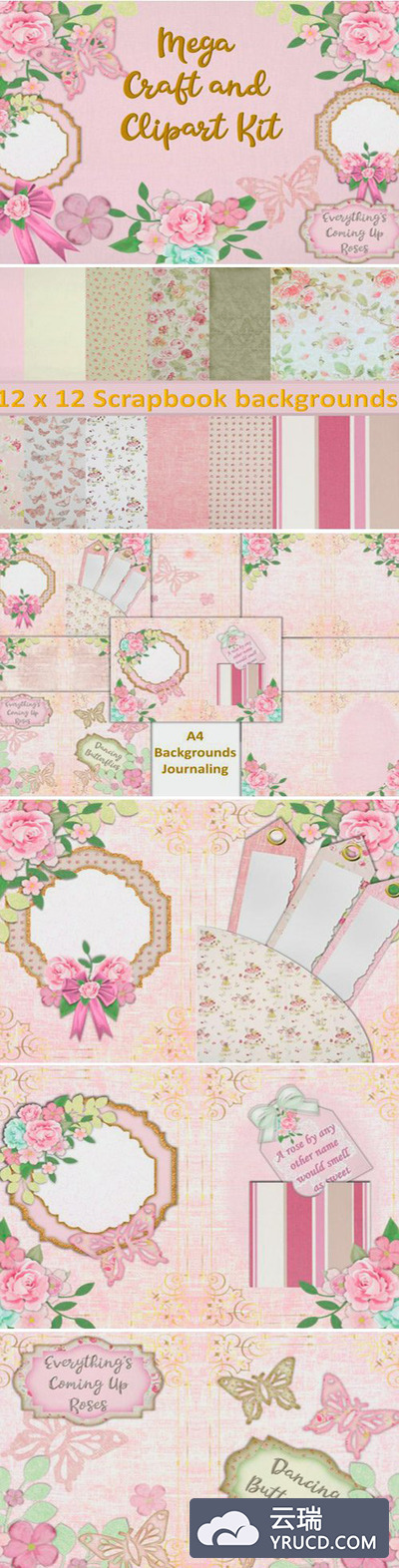 粉红花卉主题剪贴画素材合集