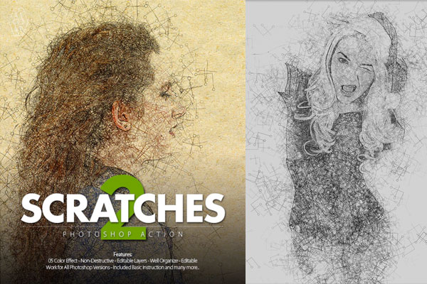 凌乱的划痕线条效果照片处理ps动作下载