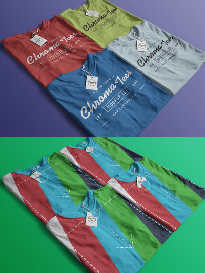 折叠的t恤样机 Folded T-Shirts Mockup 04