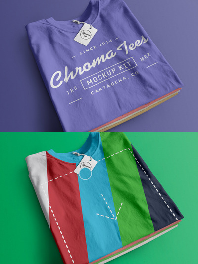 叠起来的t恤设计样机 Stack of Folded T-Shirts Mockup 02