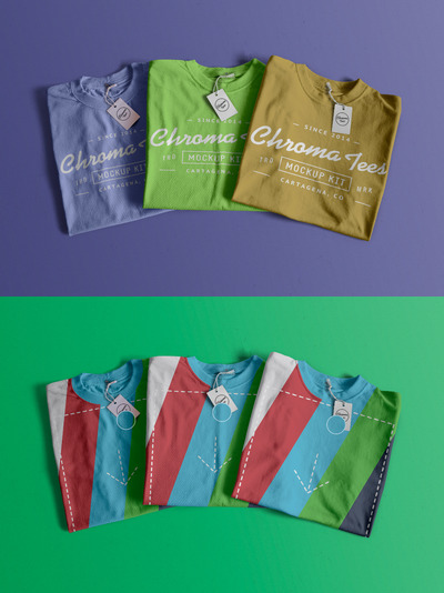 折叠T恤设计样机 Folded T-Shirts Mockup 02