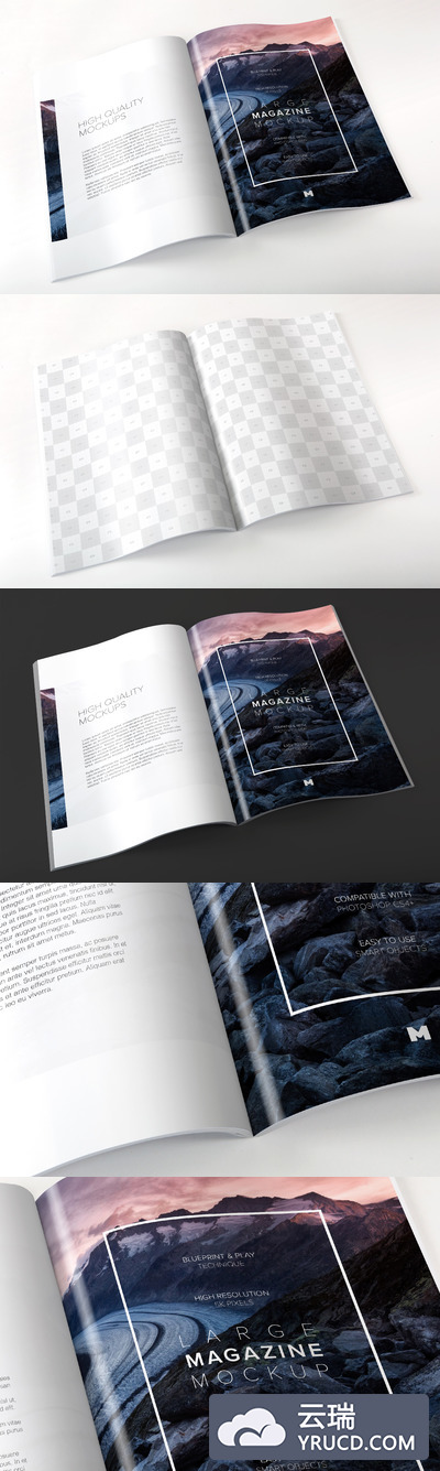 杂志广告设计样机 Large Magazine Spreads Mockup