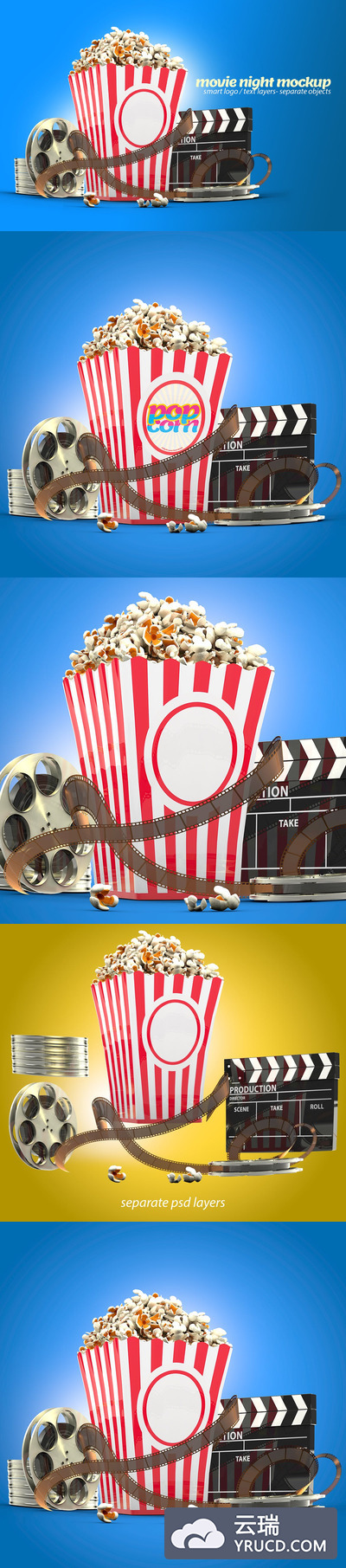 时尚高端好用的爆米花电影之夜样机展示模型mockups