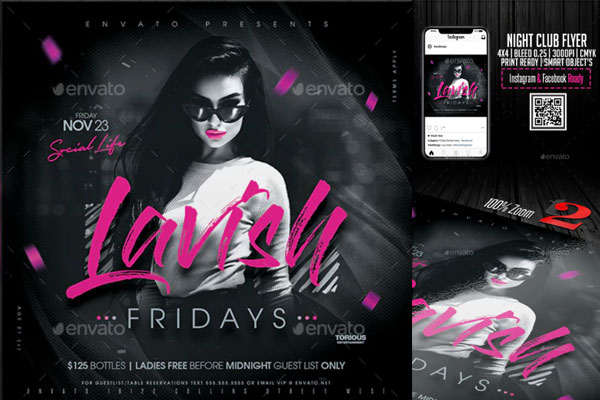 夜总会派对活动邀请传单设计模板