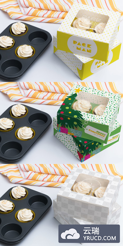 杯装蛋糕盒子包装设计 Four Cupcake Box Mockup 02