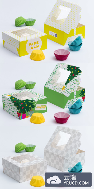 蛋糕盒子样机 Four Cupcake Box Mockup 04