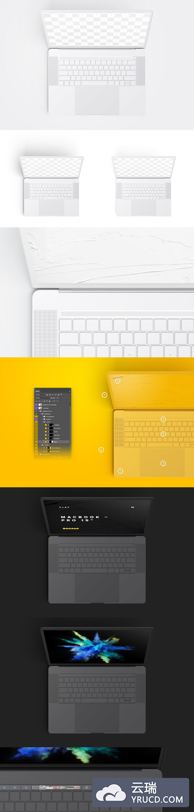 MacBook电脑样机 Clay MacBook Pro 15" with Touch Bar, Top View Mockup