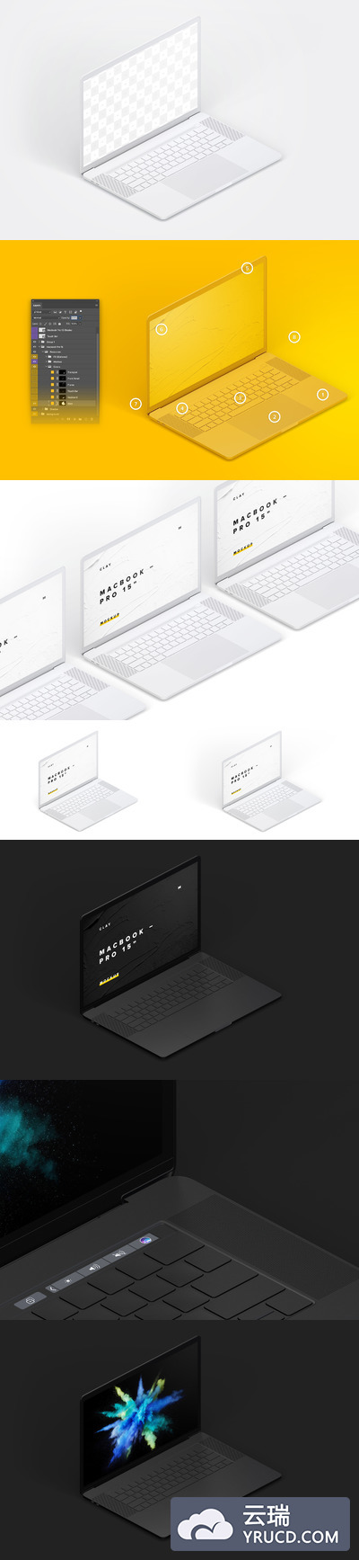 电脑样机素材 Clay MacBook Pro 15" with Touch Bar, Left Isometric View Mockup