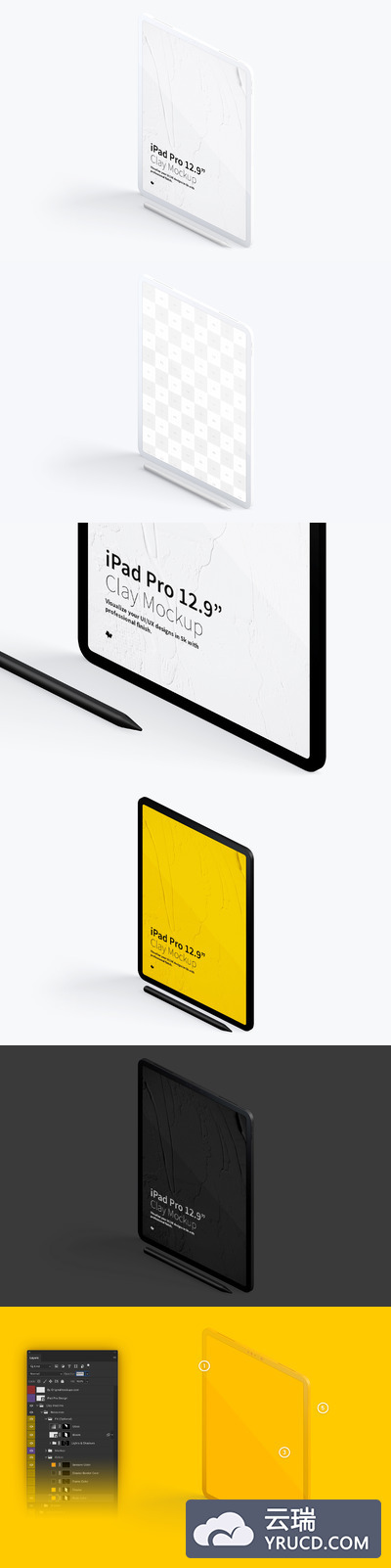 平板样机素材 Clay iPad Pro 12.9” Mockup, Isometric Left View 02