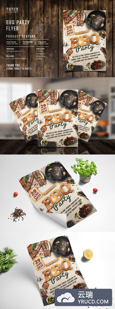 复古风格BBQ烧烤派对活动邀请传单设计模板