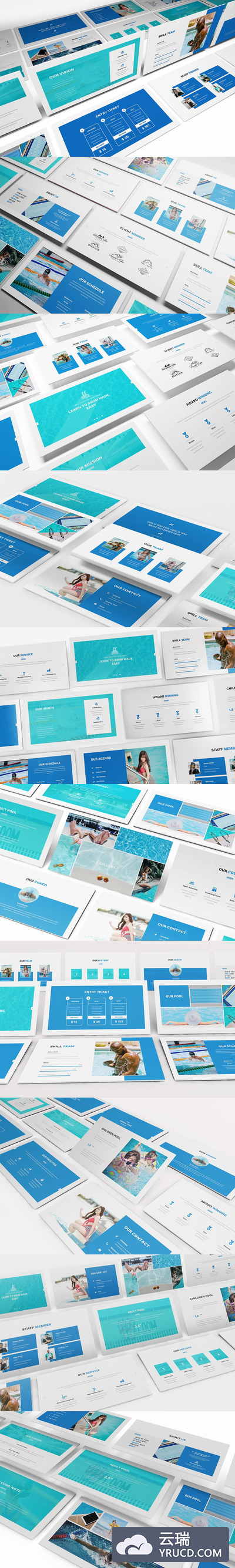 游泳课程和游泳俱乐部游泳PPT演示模板下载[PPTX]