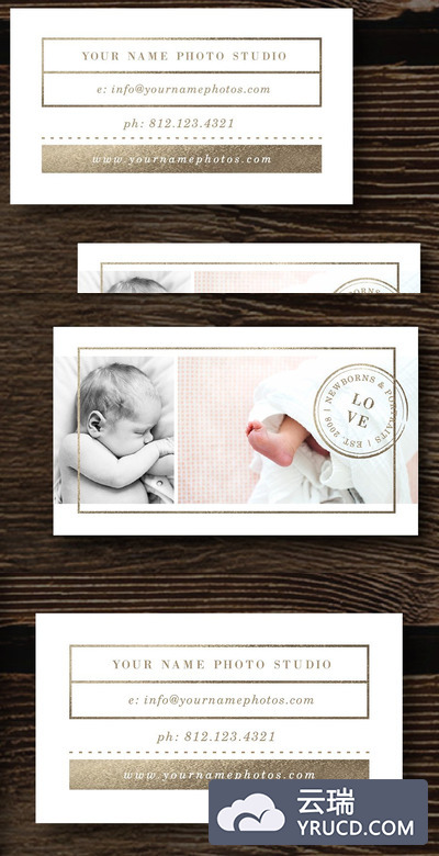新生儿杂志风格的名片模板 Newborn Photographer Business Card