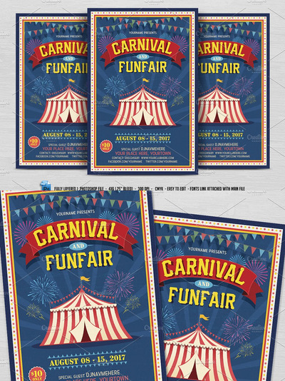复古马戏团海报模板 Carnival & Fun Fair Flyer