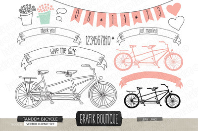 手绘双人自行车图形 Tandem bicycle pink hand drawn