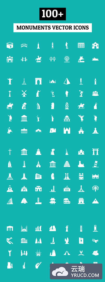旅行纪念碑矢量图标 100+ Monuments Vector Icons
