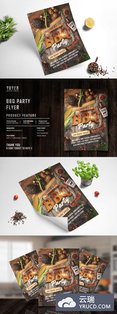 BBQ烧烤派对活动餐厅广告传单模板