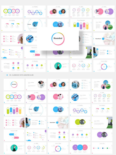 清新时尚简约可爱温馨配色的圆形元素powerpoint幻灯片演示模板（pptx）