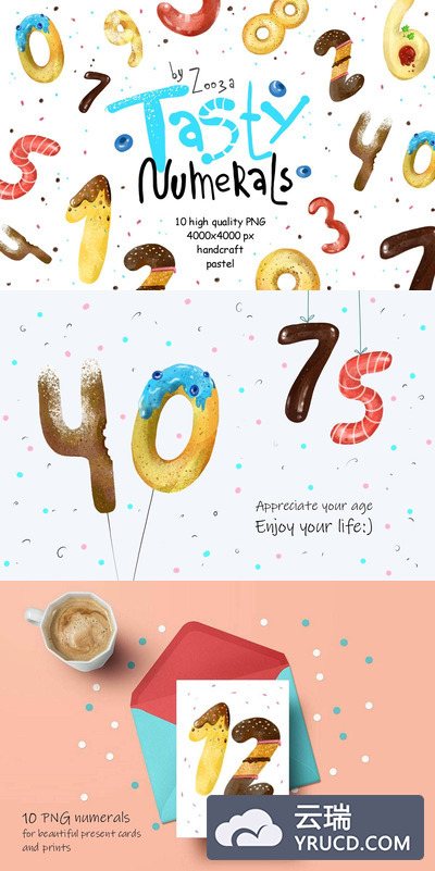 高分辨率的手绘美食元素数字插画