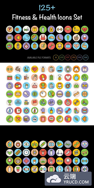 健身图标素材 125+ Fitness and Health Icons