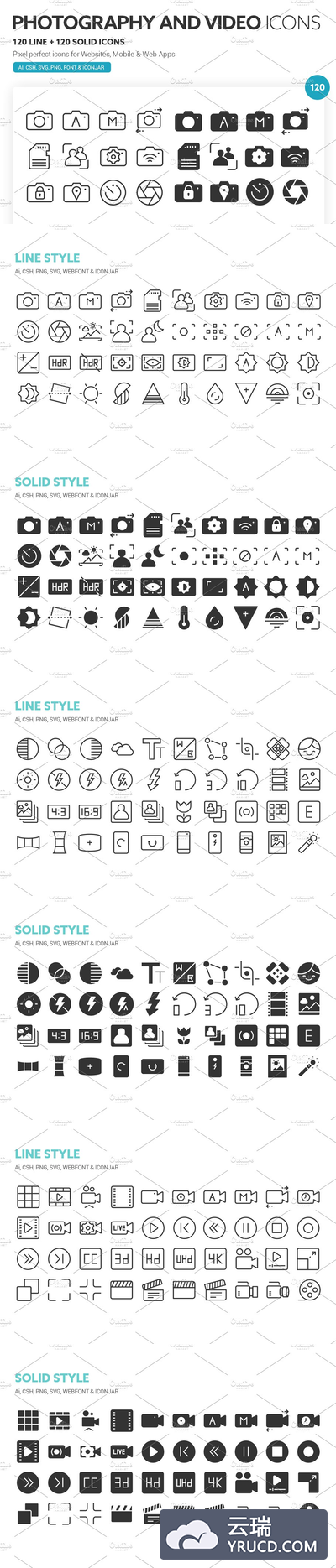 照片相机图标 Photography and Video Icons