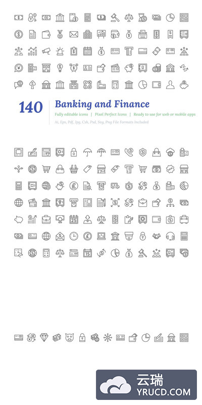 银行和金融行业图标下载 140 Banking and Finance Line Icons